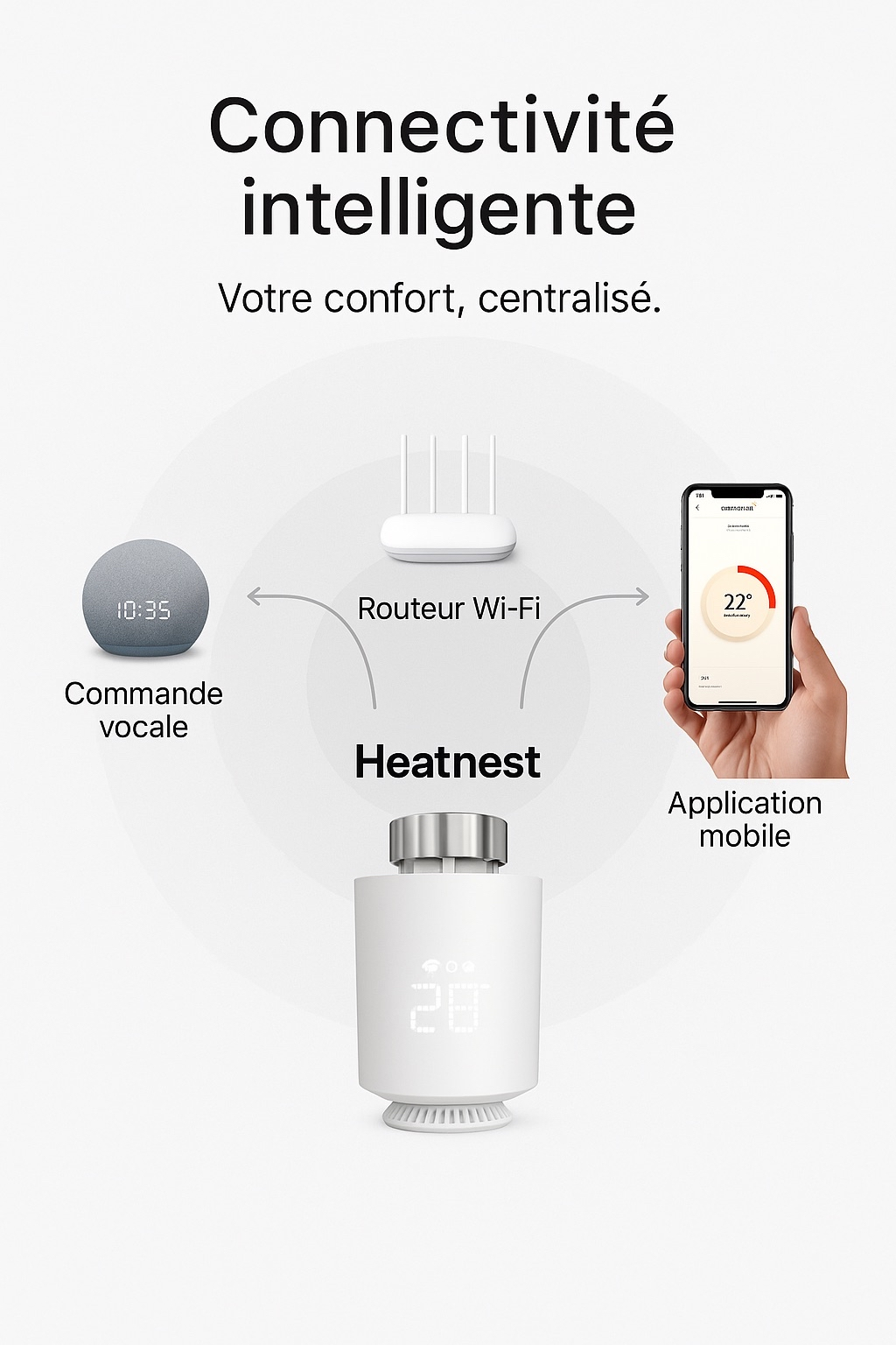 Thermostat de radiateur connecté HeatNest – Programmable et économique
